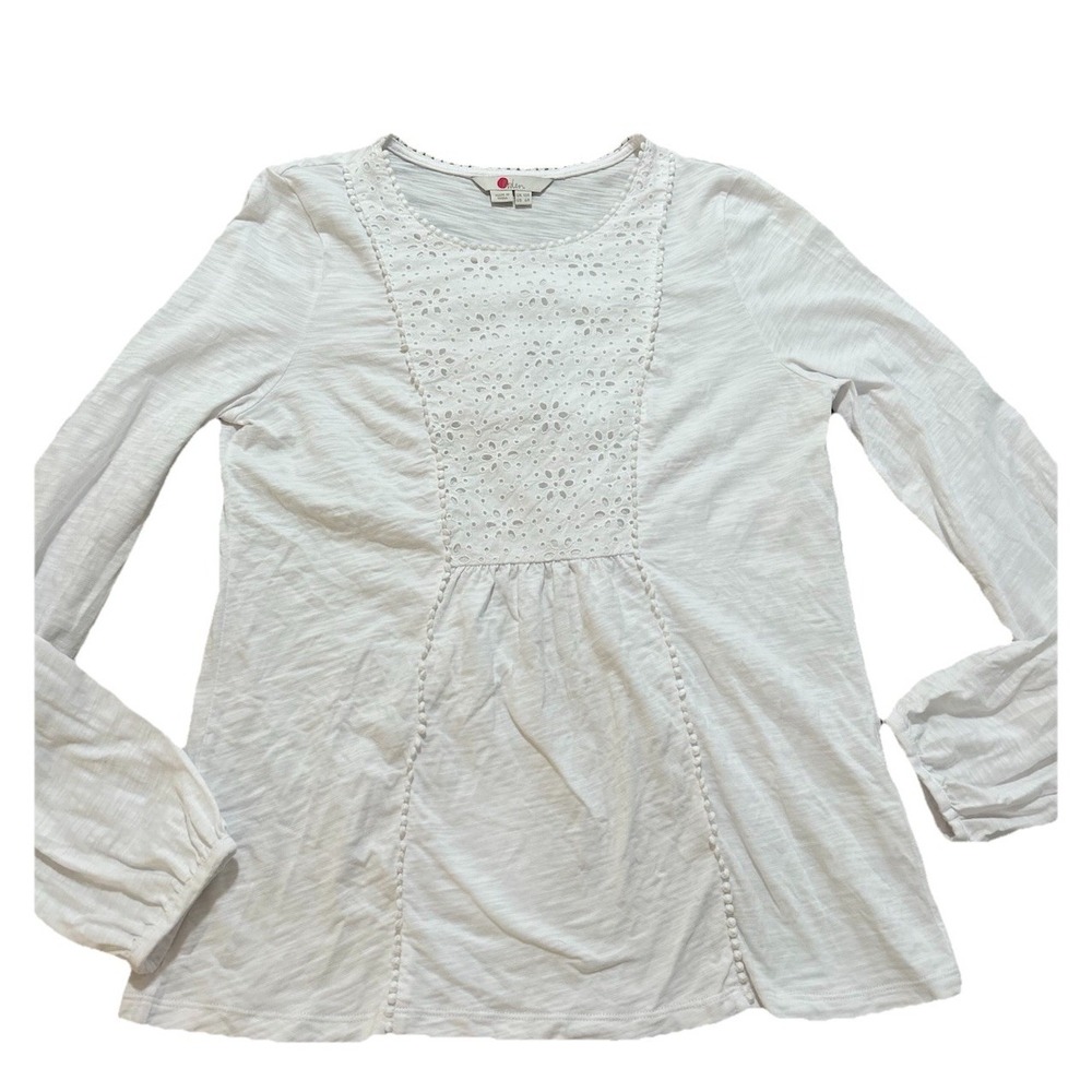 Boden Cleo Broderie Women Size US 6 White Jersey Tunic Top Long Sleeves